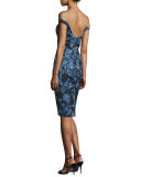 Off-The-Shoulder Floral-Print Sheath Dress, Blue