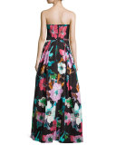 Floral Sweetheart Ball Gown, Black
