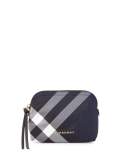 Medium Zip-Top Check Pouch Bag, Indigo Blue