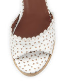 Harp Eyelet Leather Espadrille Wedge Sandal, White