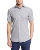 Seersucker Short-Sleeve Shirt, Medium Gray