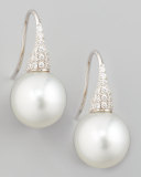 White South Sea Pearl & Diamond Drop Earrings, 0.44ct