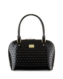 Logo-Embossed Patent Small Dome Satchel Bag, Black