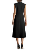 Double-Breasted Sleeveless Coat Dress, Black