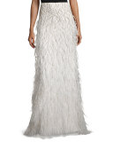 Webbed Feather Maxi Skirt, Cream