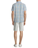Melrose Plaid Short-Sleeve Shirt, White/Blue