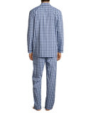 Gingham-Print Cotton Pajama Set, Dark Blue