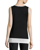 Colorblock Pointelle-Hem Tank, Bianco/Caviar