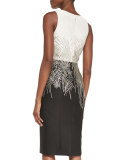 Mikado Two-Tone Beaded Cocktail Dress, Ivory/Black