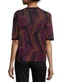 Short-Sleeve Geometric-Knit Top, Fuchsia