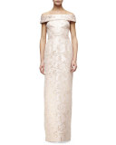 Off-The-Shoulder Column Gown, Blush