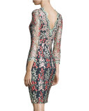 Garland Wisteria-Embroidered Sheath Dress, Black/Multi