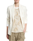 Long-Sleeve Double-Breasted Blazer, Butter