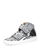 Metallic High-Top Grip-Strap Sneaker, Black/Gunmetal