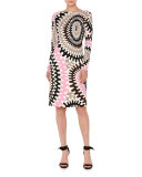Marilyn Printed Long-Sleeve Boat-Neck Dress, Multi