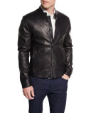 Basic Zip-Up Leather Jacket, Black