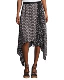 Liv Floral Handkerchief-Hem Midi Skirt, Black