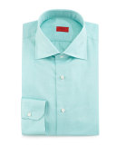 Textured Solid Woven Sport Shirt, Green