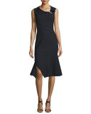 Sleeveless Asymmetric Fit-&-Flare Dress, Black