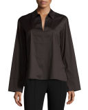 Split-Neck Spread-Collar Poplin Top