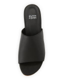 Wood Leather Clog Mule, Black