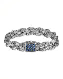 Classic Chain Small Braided Silver Bracelet, Blue Sapphire