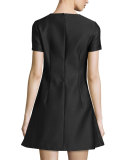 Embellished Short-Sleeve Dress, Black