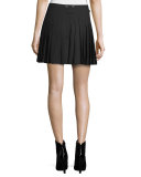 Buckled Pleated A-Line Skirt, Black