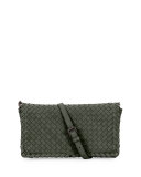 Small Intrecciato Flap Clutch Bag w/Strap, Gray