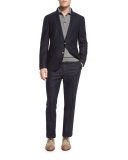 Wide-Pinstripe Wool-Blend Two-Piece Suit, Navy