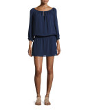 Kay Off-the-Shoulder Silk Blouson Dress, Blue