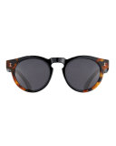 Leonard Monochromatic Round Two-Tone Sunglasses, Brown Tortoise/Black