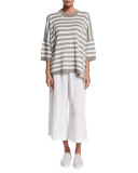 Flare-Leg Cropped Linen Trousers, White