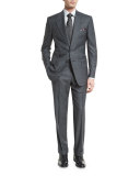 Windsor Base Peak-Lapel Irregular-Check Suit, Charcoal