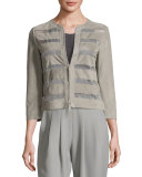 Striped Suede Zip Jacket, Taupe