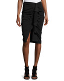 Drew Stretch Jersey Cascading Ruffle Pencil Skirt, Black