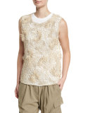 Sleeveless Rubberized Floral Top, Canvas