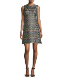A-Line Chevron Brocade Mini Dress, Multi
