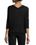 3/4-Sleeve V-Neck Sweater, Black