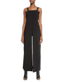 Tuxedo Camisole Wide-Leg Jumpsuit, Black