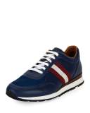 Leather Trainer Sneaker w/Trainspotting Stripe, Marine Blue