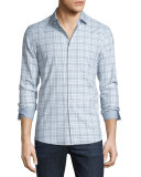 Isaac Slim-Fit Plaid Sport Shirt, Powder Blue