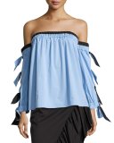 Blythe Off-the-Shoulder Stretch-Poplin Top, Multi Pattern