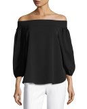 Drape Twill Off-the-Shoulder Blouse, Black