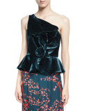 Romanova Velvet One-Shoulder Top, Green