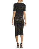 Ani Laser-Cut Multicolor Pencil Skirt