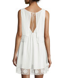 Callei Floral Crochet-Trim A-Line Dress, Ivory/Ivory