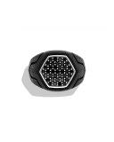 Forged Carbon Signet Ring with Diamonds, Size 10