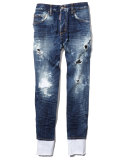 Bleach & Distressed Skinny-Leg Denim Jeans, Blue