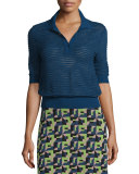 Short-Sleeve Rib-Stitch Polo Top 